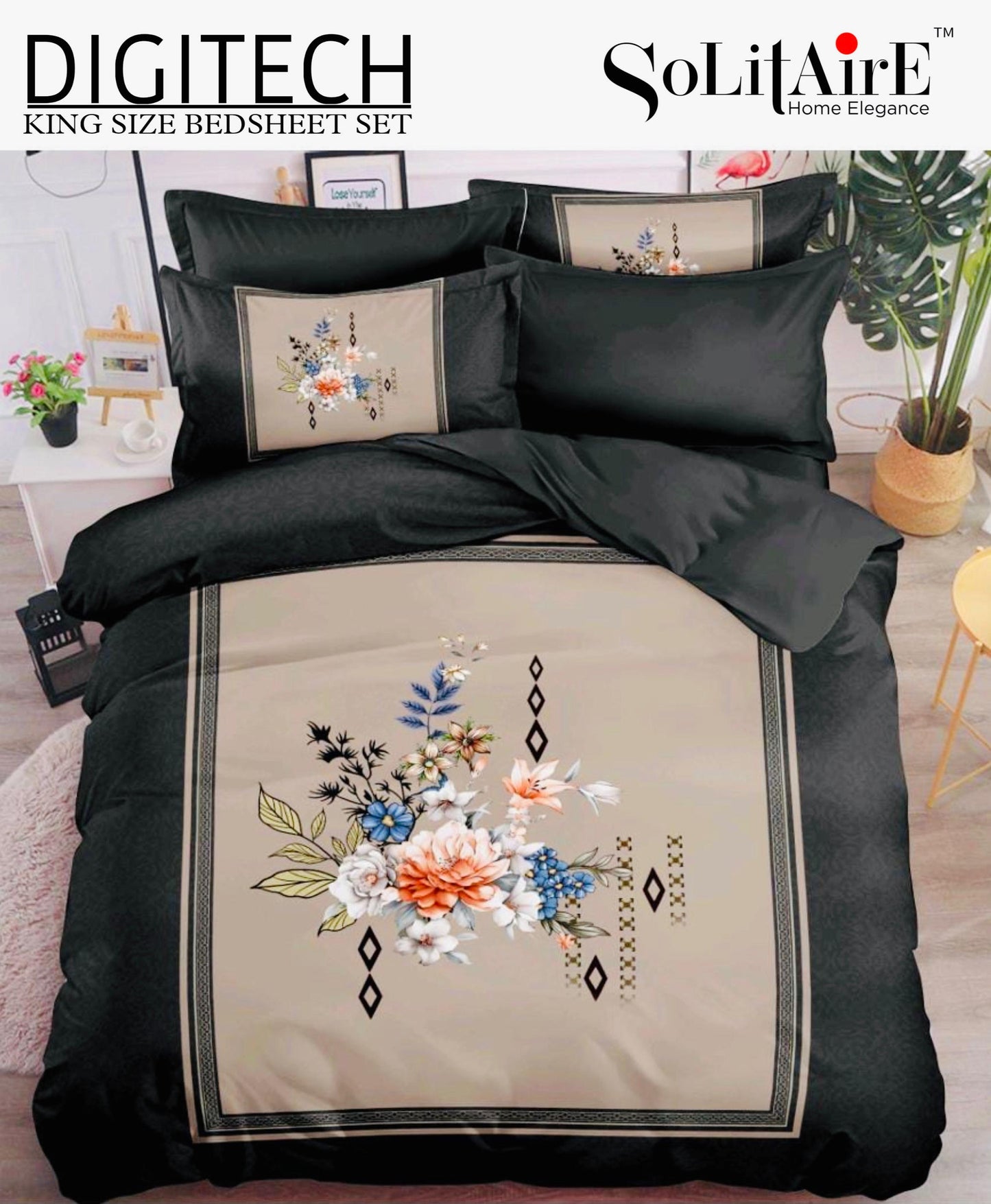 Panel Print Digitech King Size Jointless Bedsheet