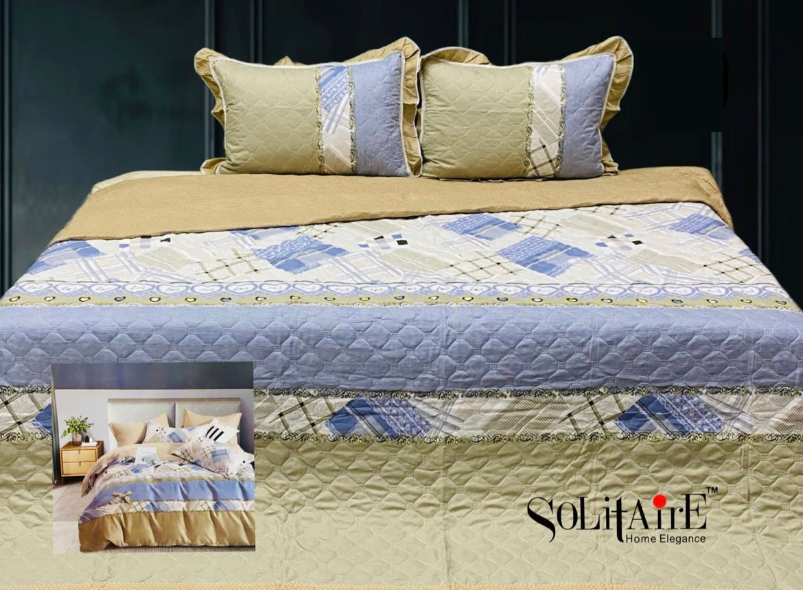 GHOOMAR QUILTED BEDCOVER (Reversible) (with Frill Pillow Covers)