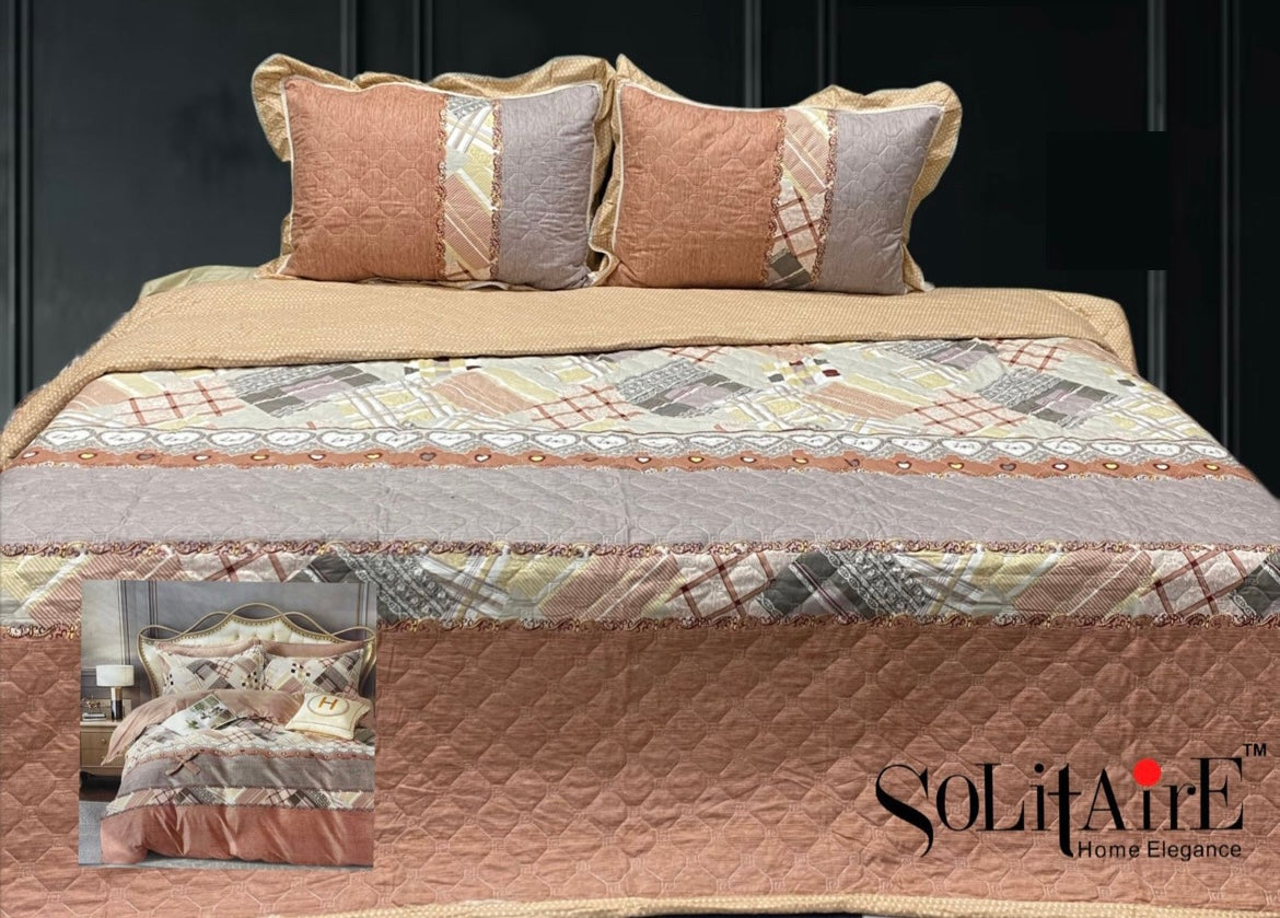 GHOOMAR QUILTED BEDCOVER (Reversible) (with Frill Pillow Covers)