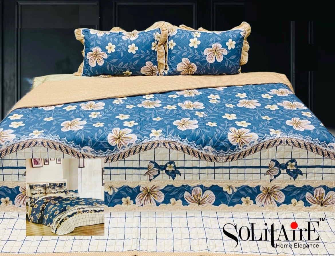 GHOOMAR QUILTED BEDCOVER (Reversible) (with Frill Pillow Covers)