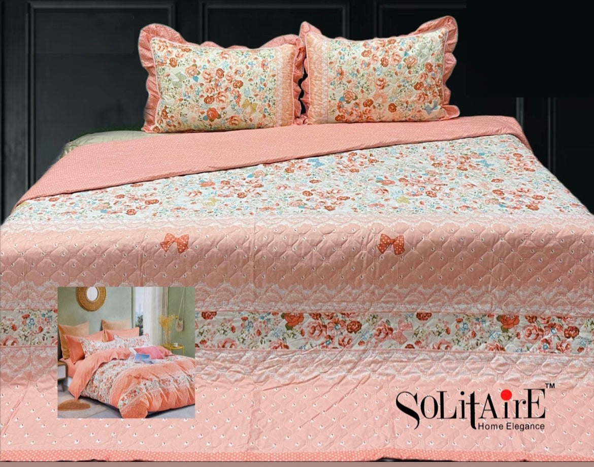 GHOOMAR QUILTED BEDCOVER (Reversible) (with Frill Pillow Covers)
