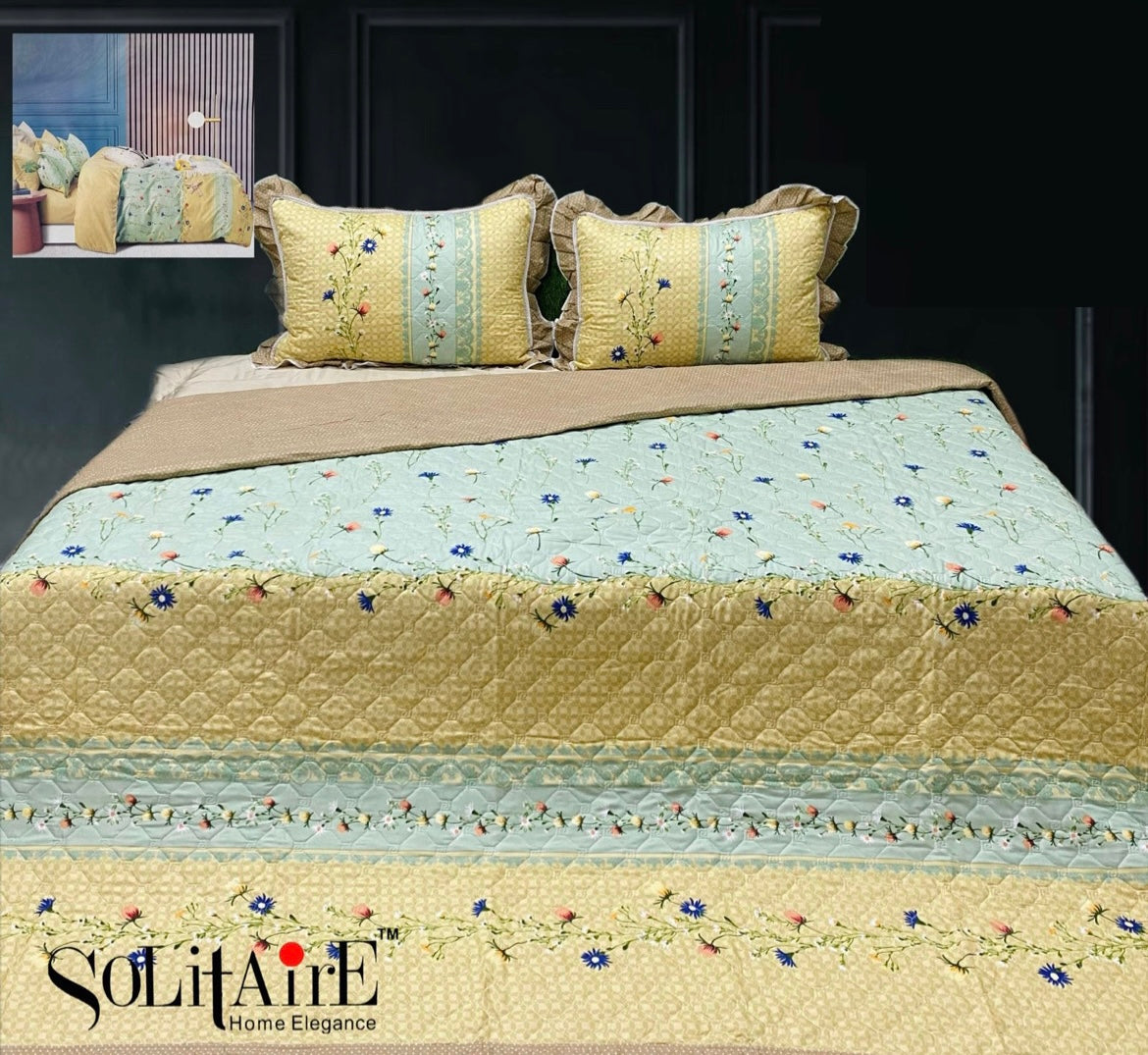 GHOOMAR QUILTED BEDCOVER (Reversible) (with Frill Pillow Covers)