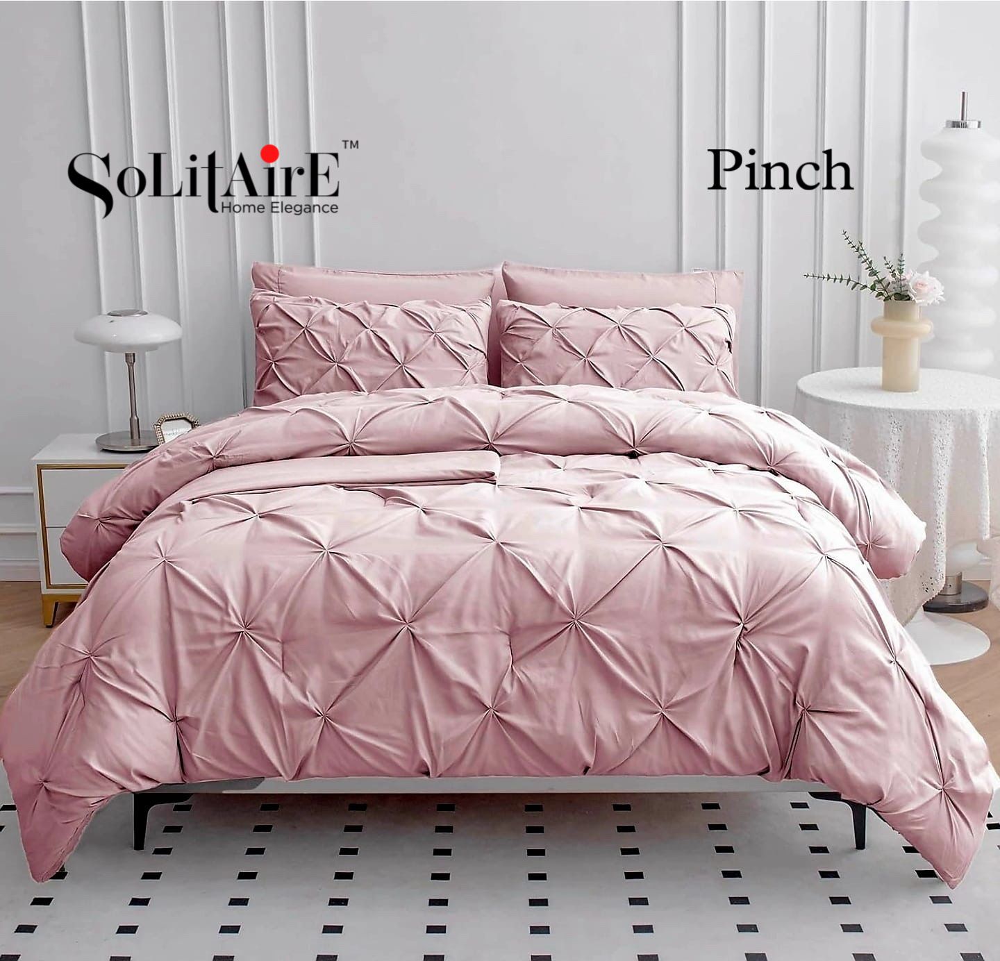 Turkish Imported Pinch Super-Premium King Size Tufted Cotton Blend Solids Reversible Comforter 4pc Set