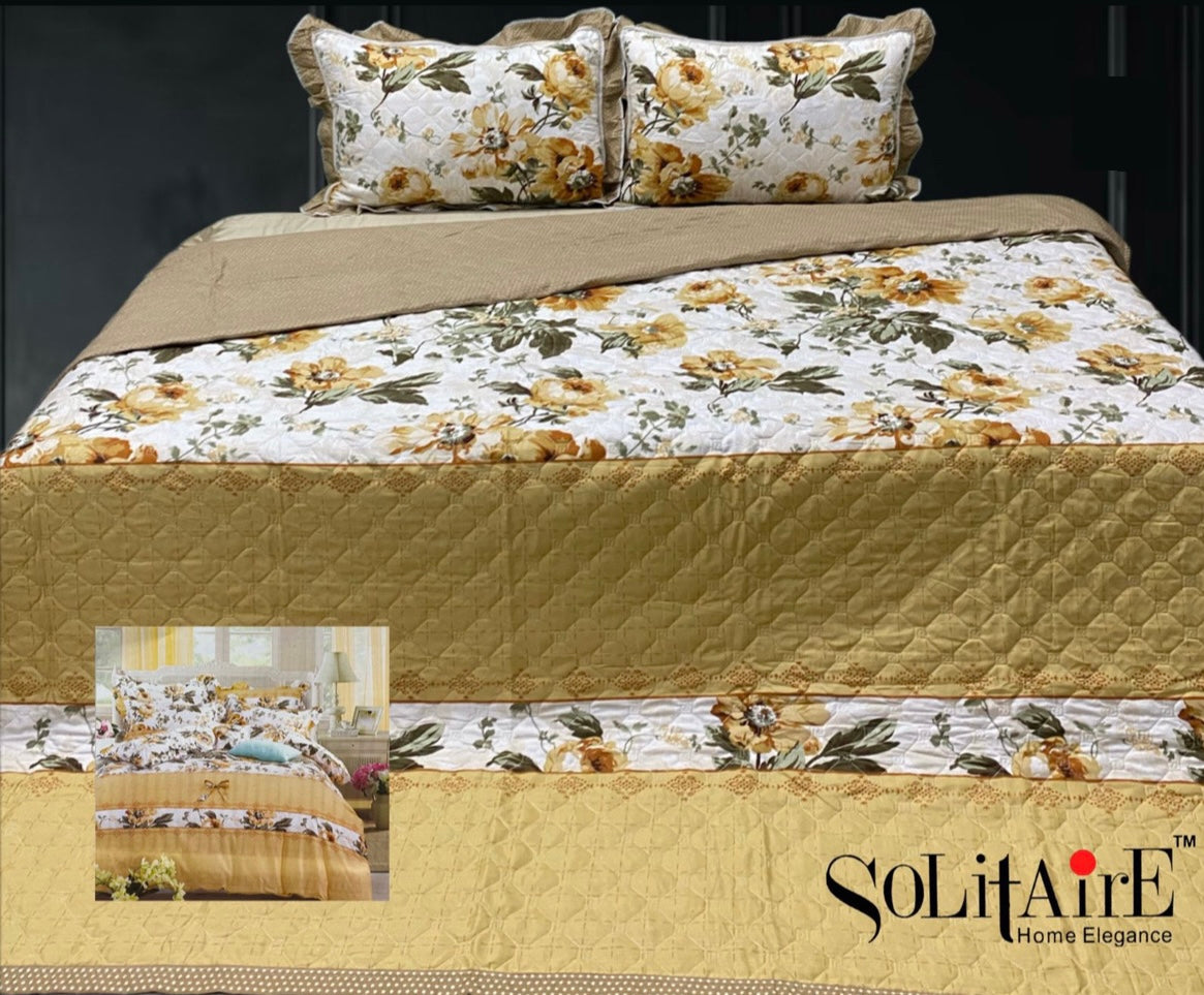 GHOOMAR QUILTED BEDCOVER (Reversible) (with Frill Pillow Covers)
