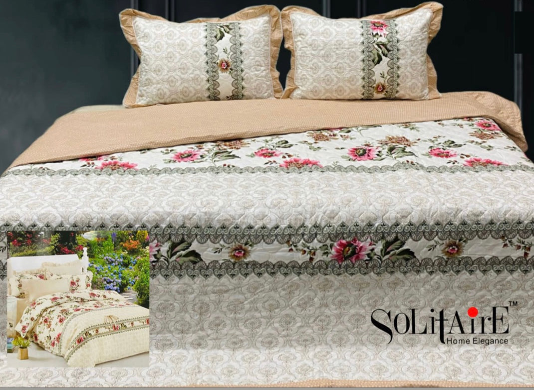 GHOOMAR QUILTED BEDCOVER (Reversible) (with Frill Pillow Covers)