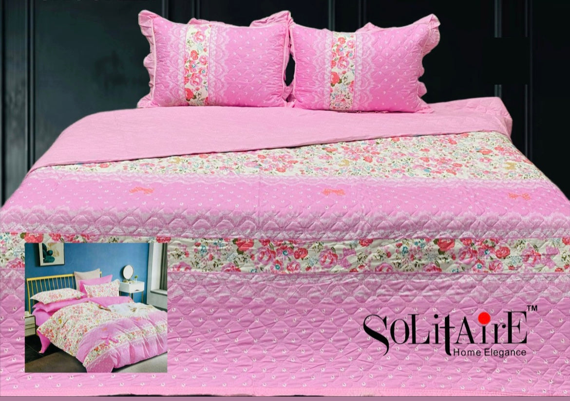 GHOOMAR QUILTED BEDCOVER (Reversible) (with Frill Pillow Covers)