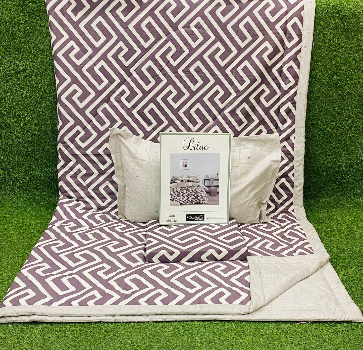 Lilac Organic Cotton Bed-In-A-Bag 4-Piece Set (1 Bedsheet + 2 Pillow Covers + 1 Reversible A/C Quilt)