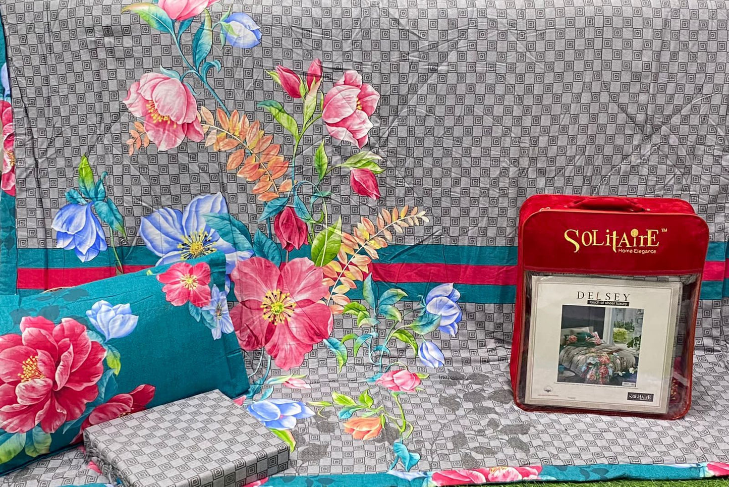 Delsey Panel-Print Egyptian-Cotton King Size Bed-In-A-Bag 4-Piece Set