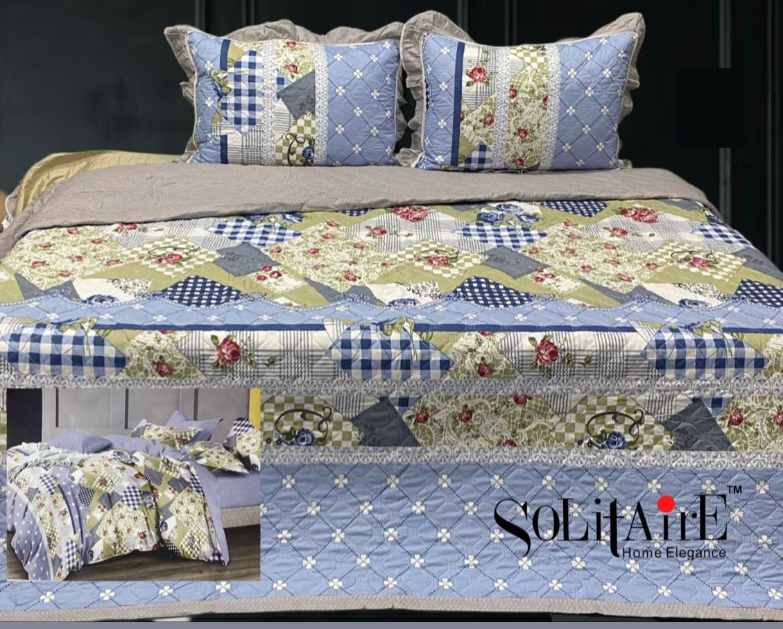GHOOMAR QUILTED BEDCOVER (Reversible) (with Frill Pillow Covers)