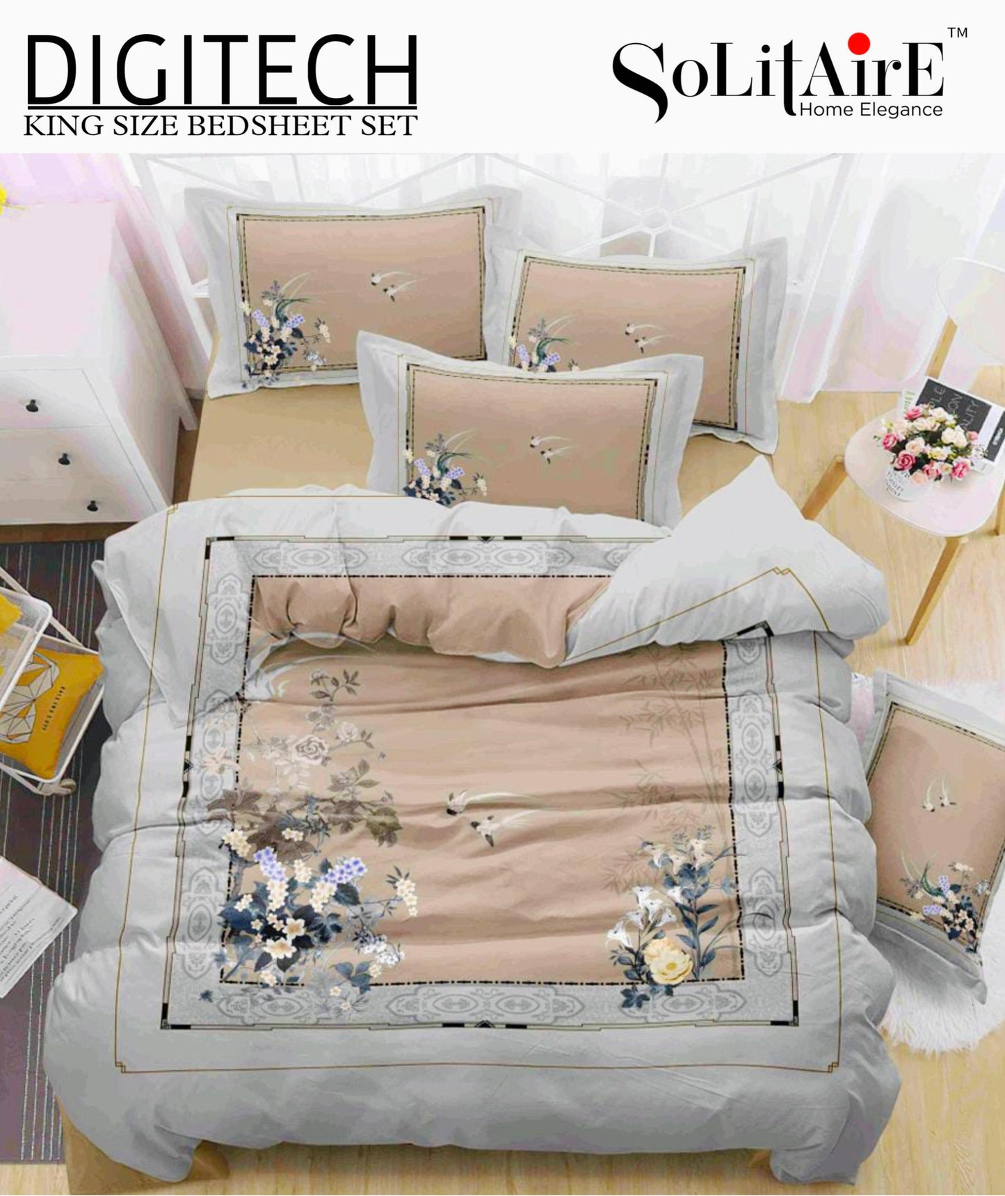 Panel Print Digitech King Size Jointless Bedsheet