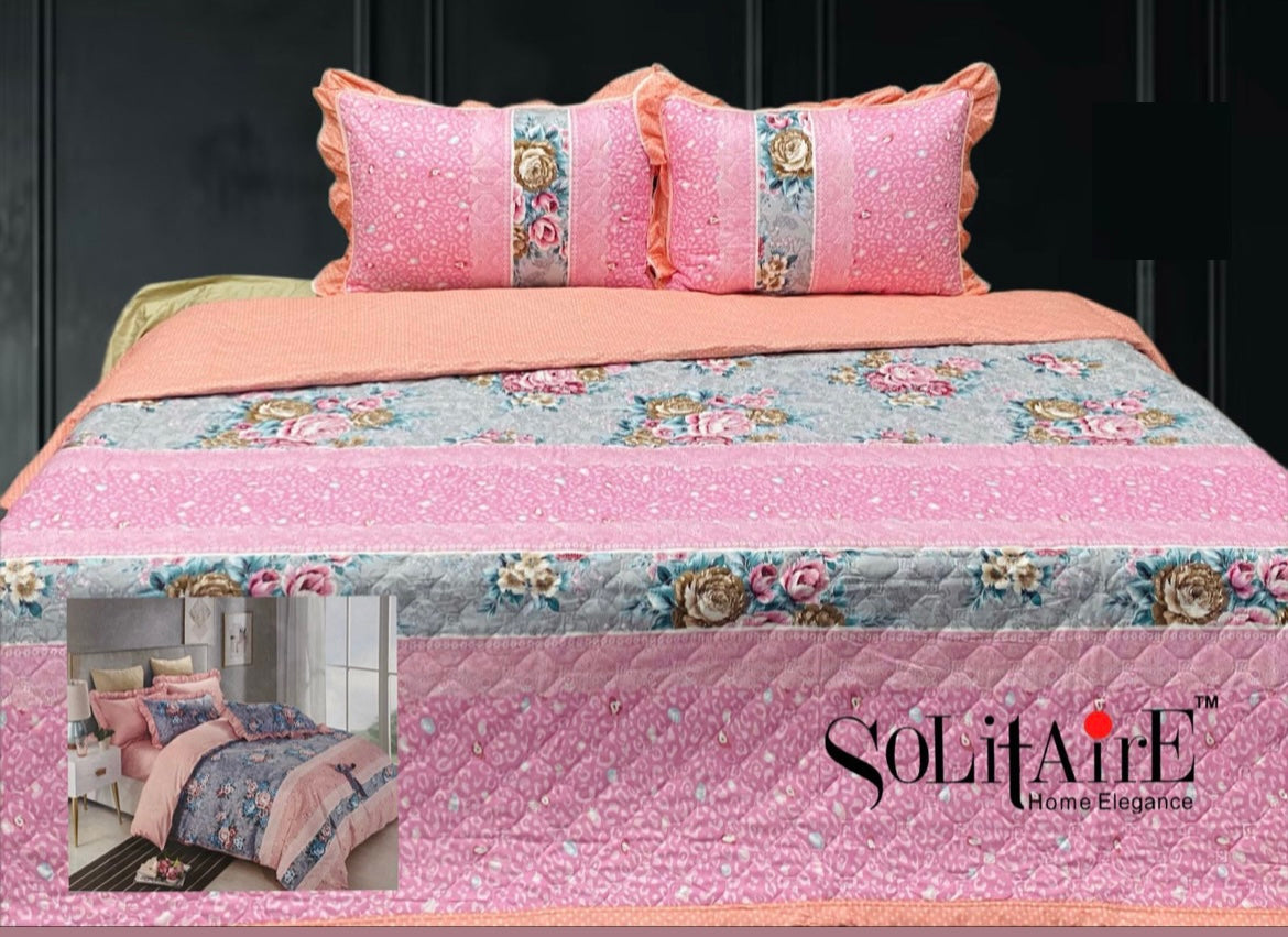 GHOOMAR QUILTED BEDCOVER (Reversible) (with Frill Pillow Covers)