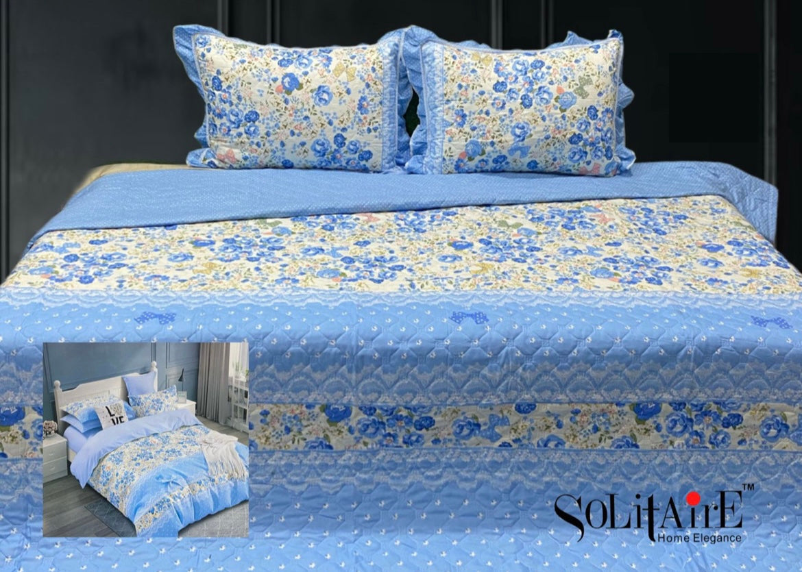 GHOOMAR QUILTED BEDCOVER (Reversible) (with Frill Pillow Covers)
