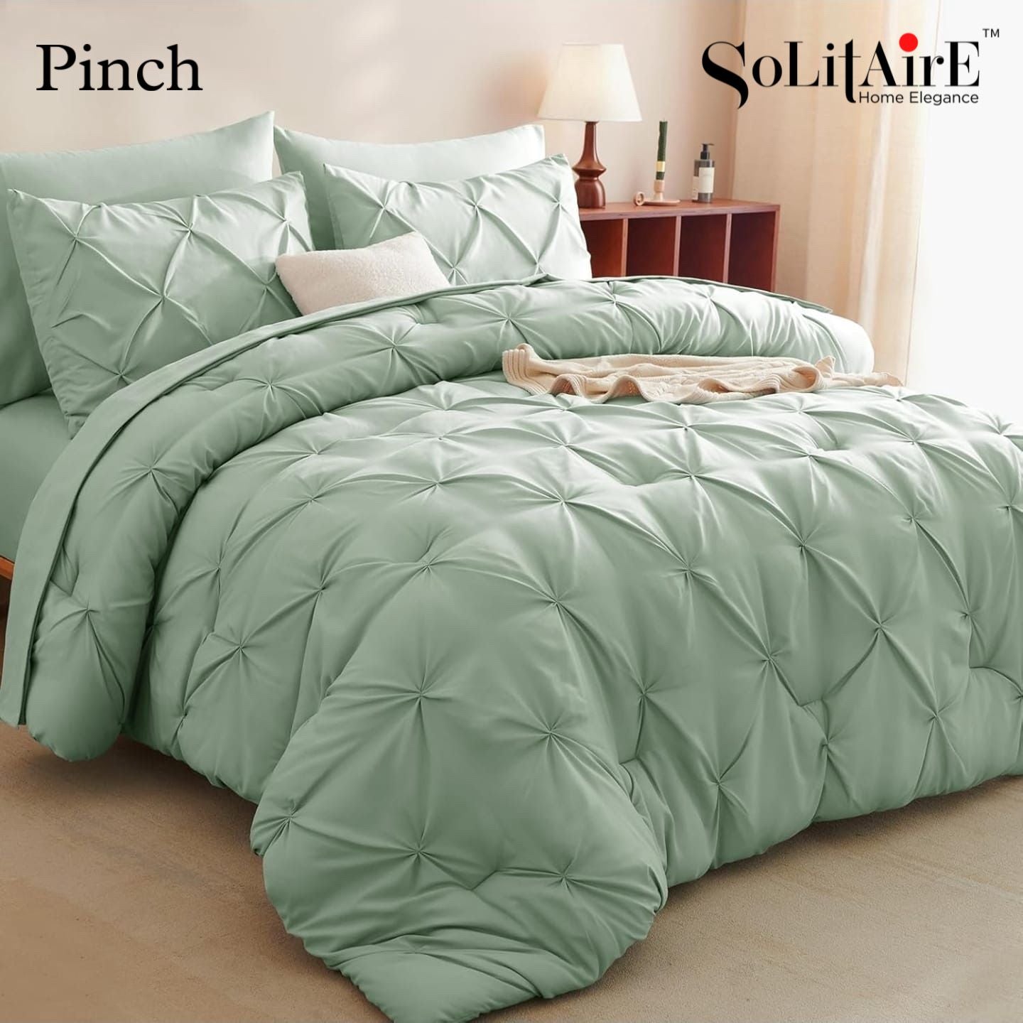 Turkish Imported Pinch Super-Premium King Size Tufted Cotton Blend Solids Reversible Comforter 4pc Set