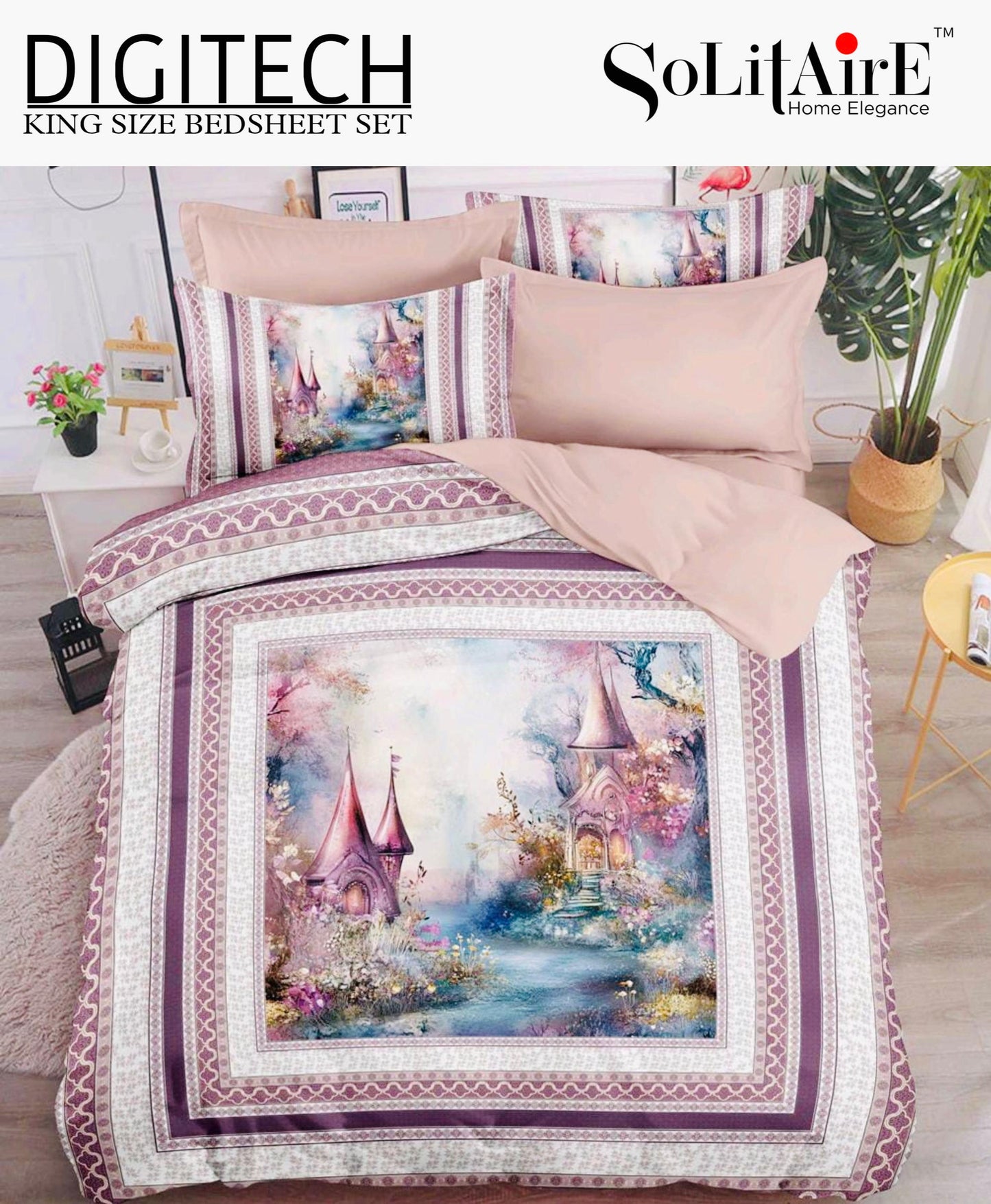 Panel Print Digitech King Size Jointless Bedsheet