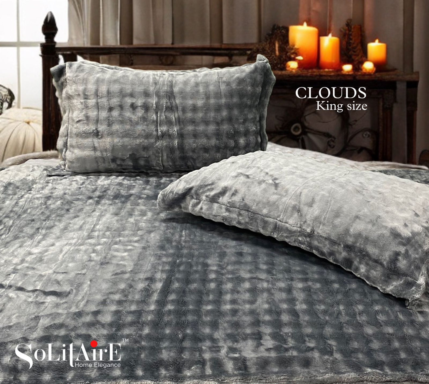 Clouds Fitted King-Size Bed Set Italian Cashmere Feel – Super-Soft Warm Skin-Friendly