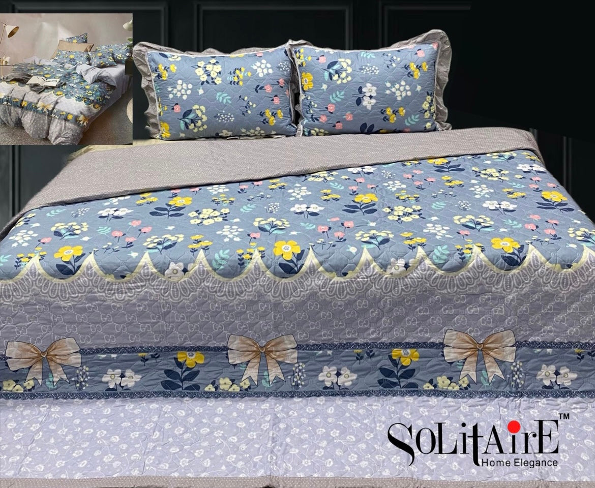 GHOOMAR QUILTED BEDCOVER (Reversible) (with Frill Pillow Covers)