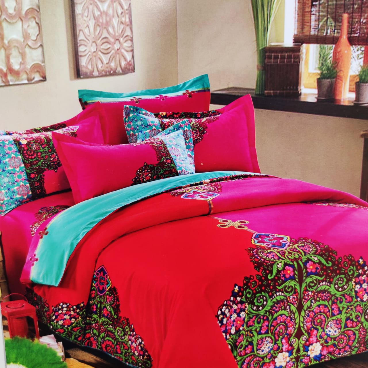 Delsey Panel-Print Egyptian-Cotton King Size Bed-In-A-Bag 4-Piece Set