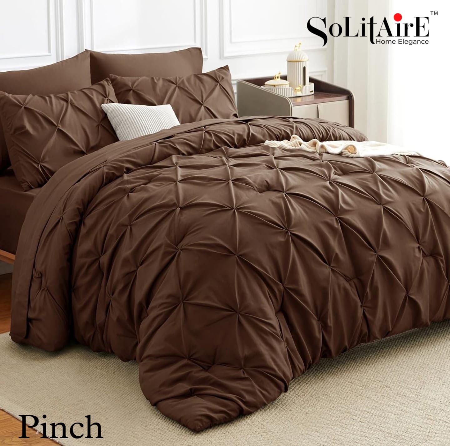 Turkish Imported Pinch Super-Premium King Size Tufted Cotton Blend Solids Reversible Comforter 4pc Set