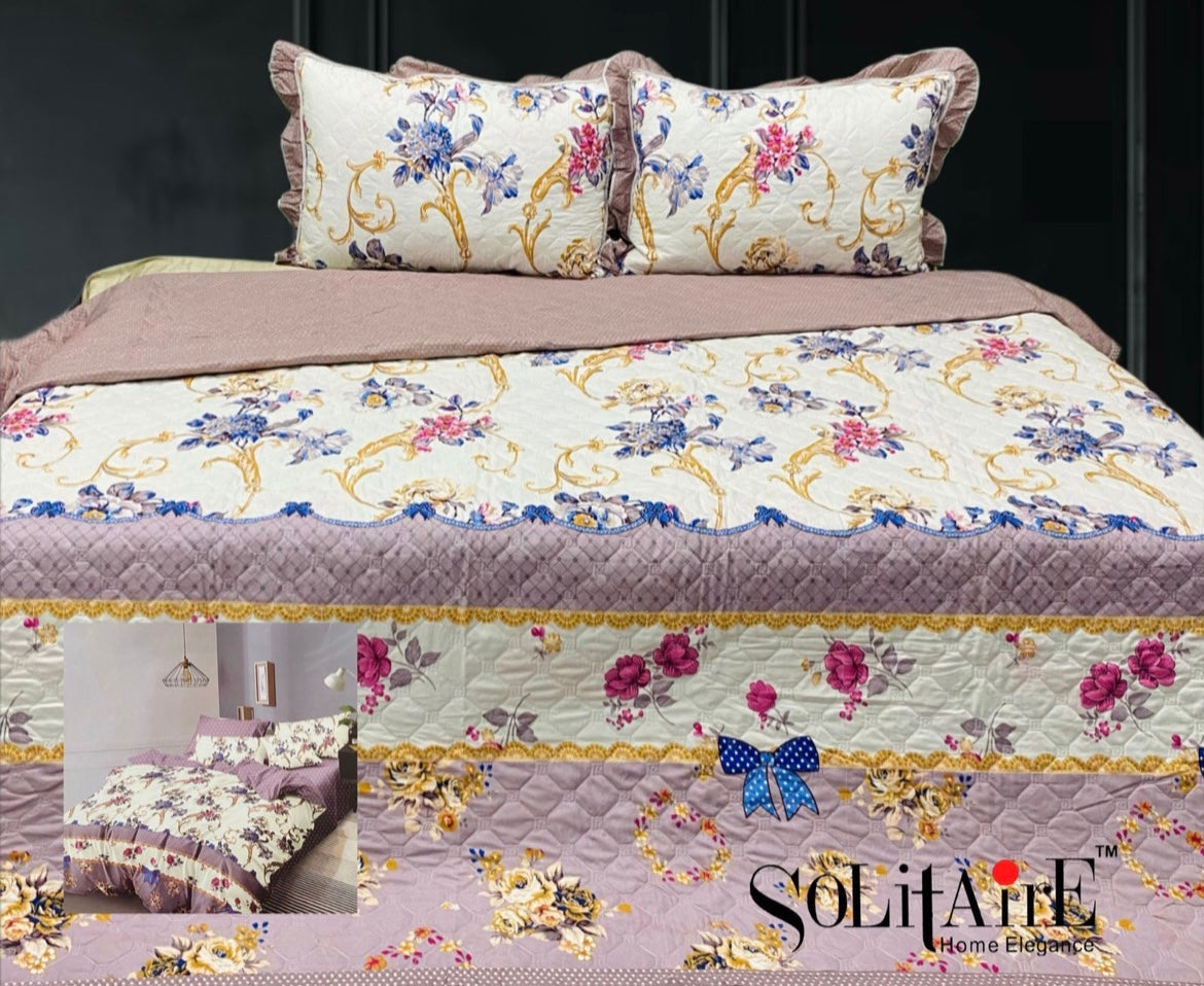 GHOOMAR QUILTED BEDCOVER (Reversible) (with Frill Pillow Covers)