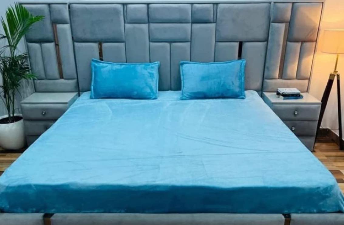PLEASURE FITTED King-size Warm Winter Fitted Bedsheet (Blue)