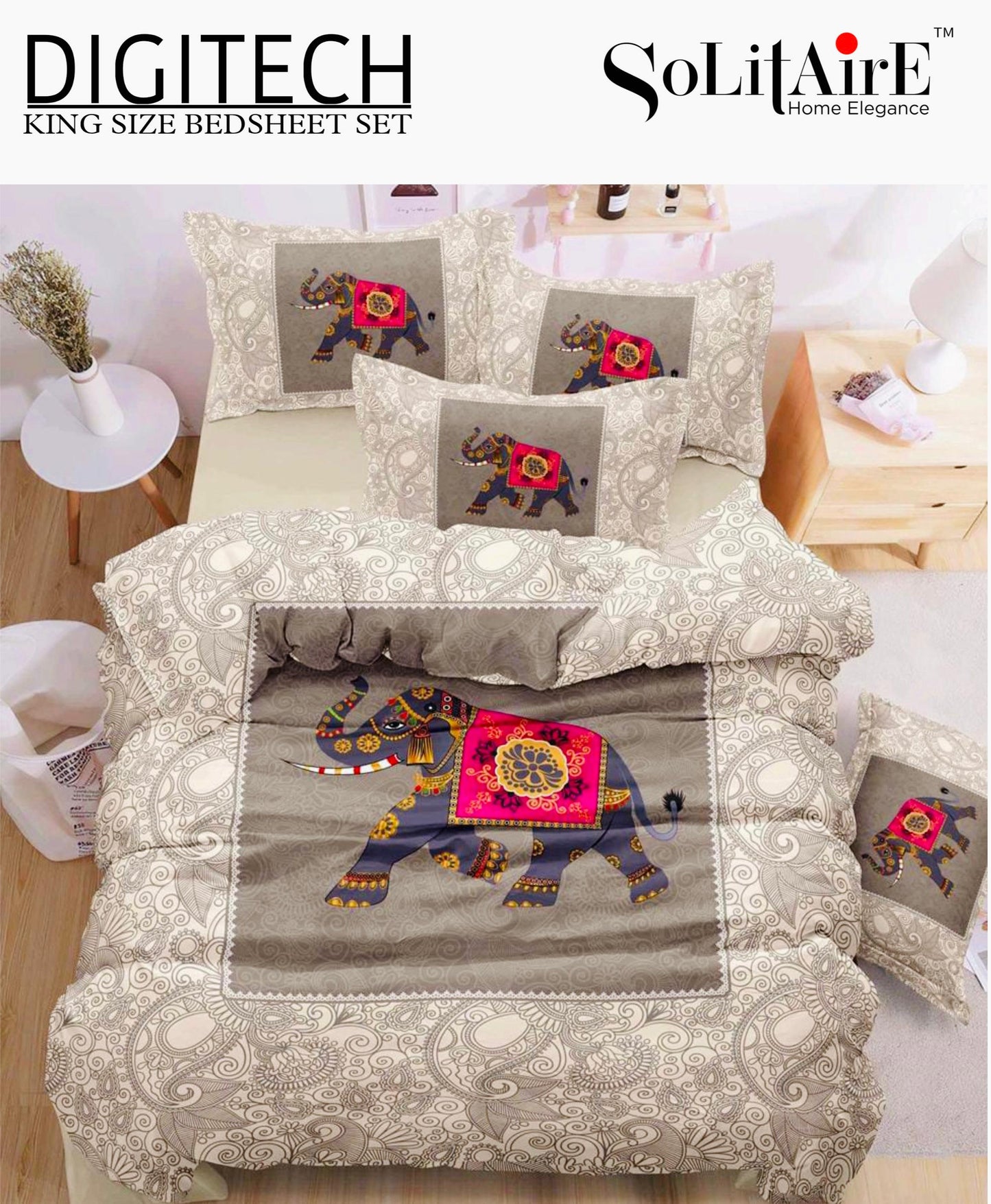 Panel Print Digitech King Size Jointless Bedsheet