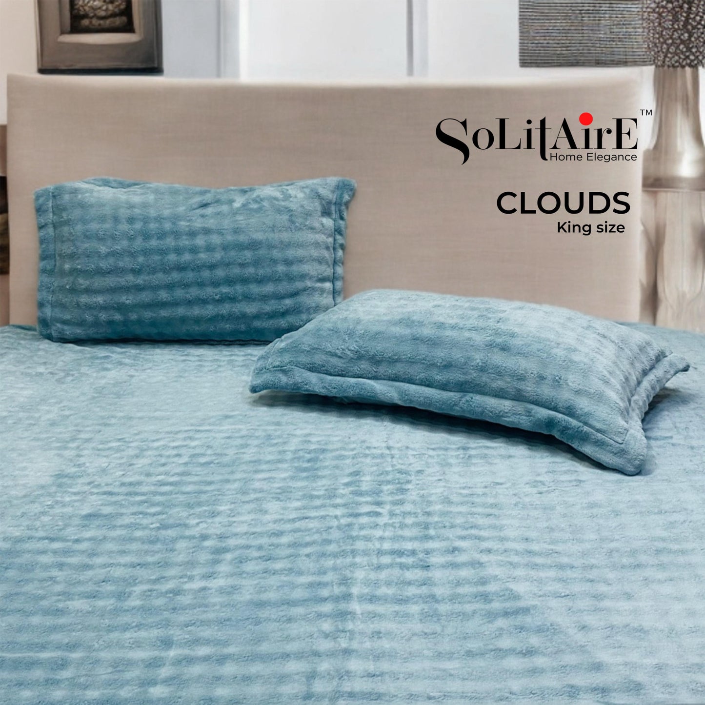 Clouds Fitted King-Size Bed Set Italian Cashmere Feel – Super-Soft Warm Skin-Friendly