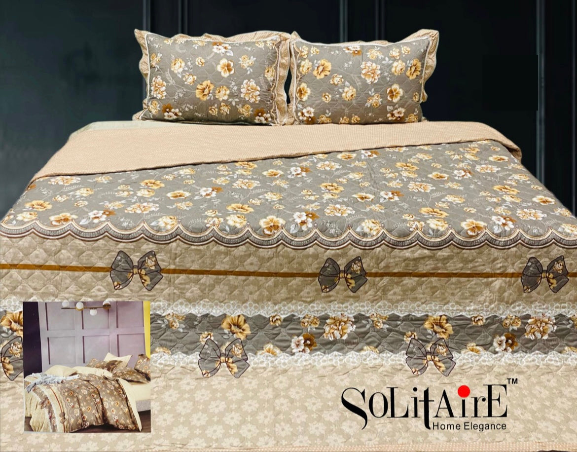 GHOOMAR QUILTED BEDCOVER (Reversible) (with Frill Pillow Covers)