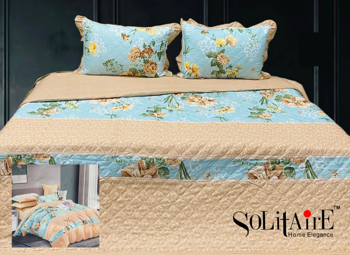 GHOOMAR QUILTED BEDCOVER (Reversible) (with Frill Pillow Covers)