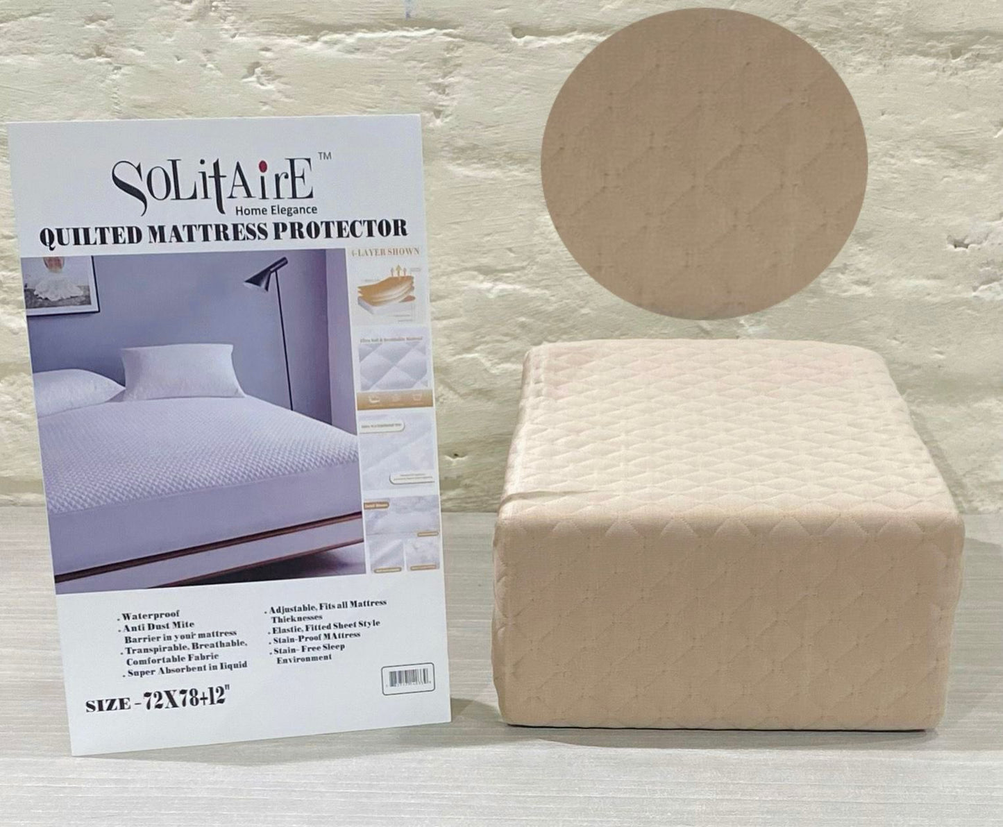Waterproof Quilted Mattress Protector King Size with Elastic all around (Beige)