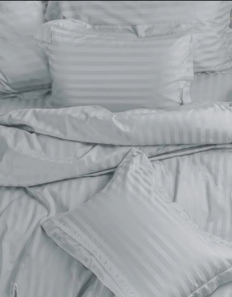Serene Stripes 300-Thread Count Cotton Bedsheet (Sand Grey)