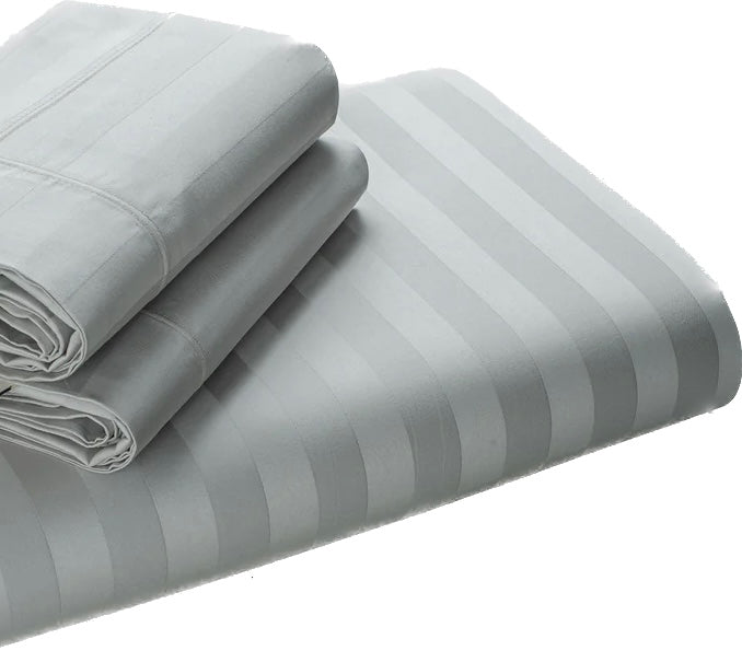 Stripes 250-Thread Count Cotton Bedsheet (Sand Grey)