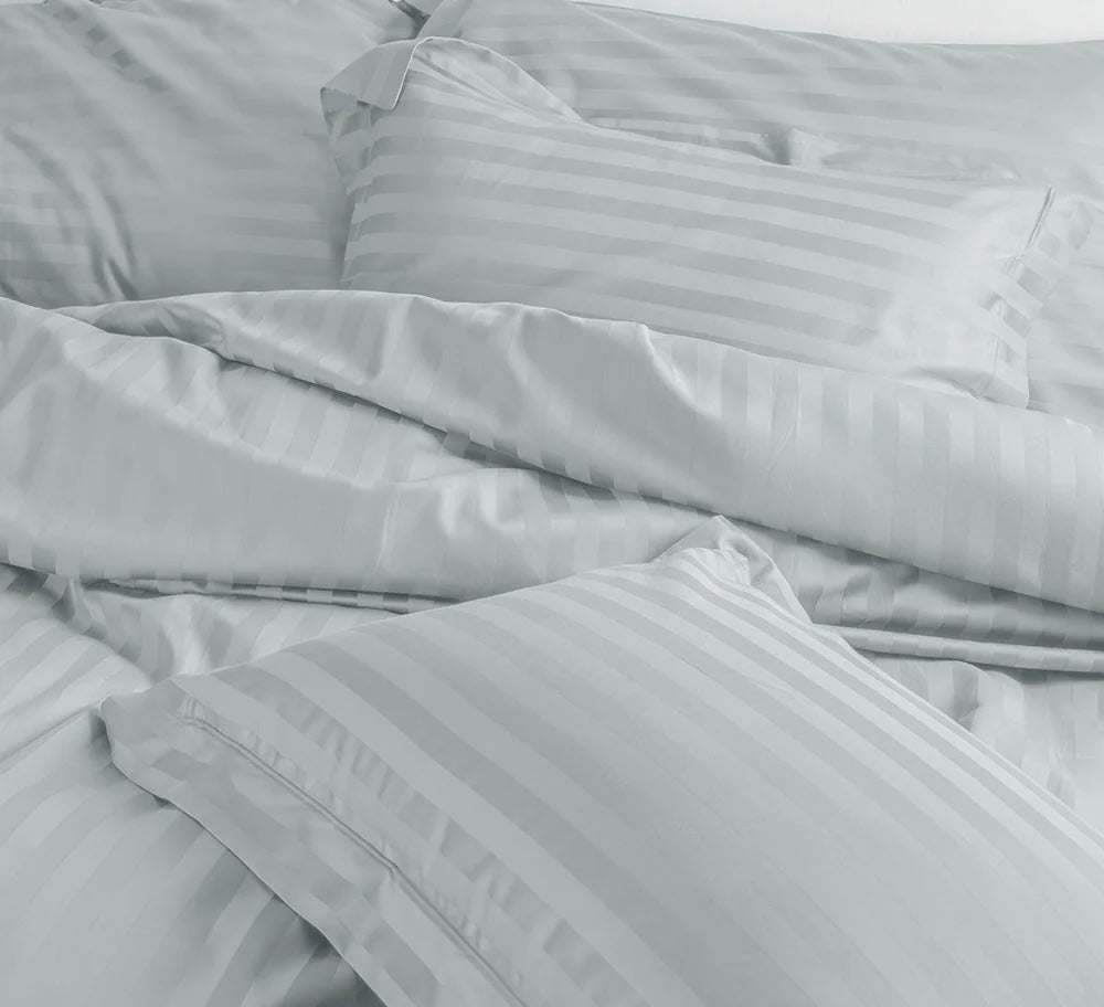 Serene Stripes 300-Thread Count Cotton Bedsheet (Sand Grey)
