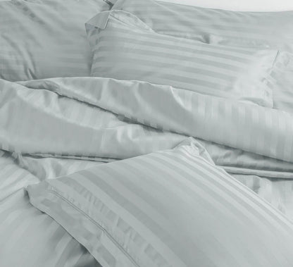 Stripes 250-Thread Count Cotton Bedsheet (Sand Grey)
