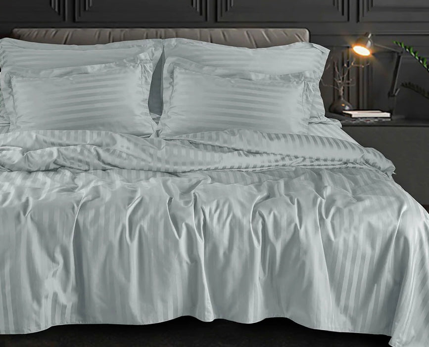 Serene Stripes 300-Thread Count Cotton Bedsheet (Sand Grey)