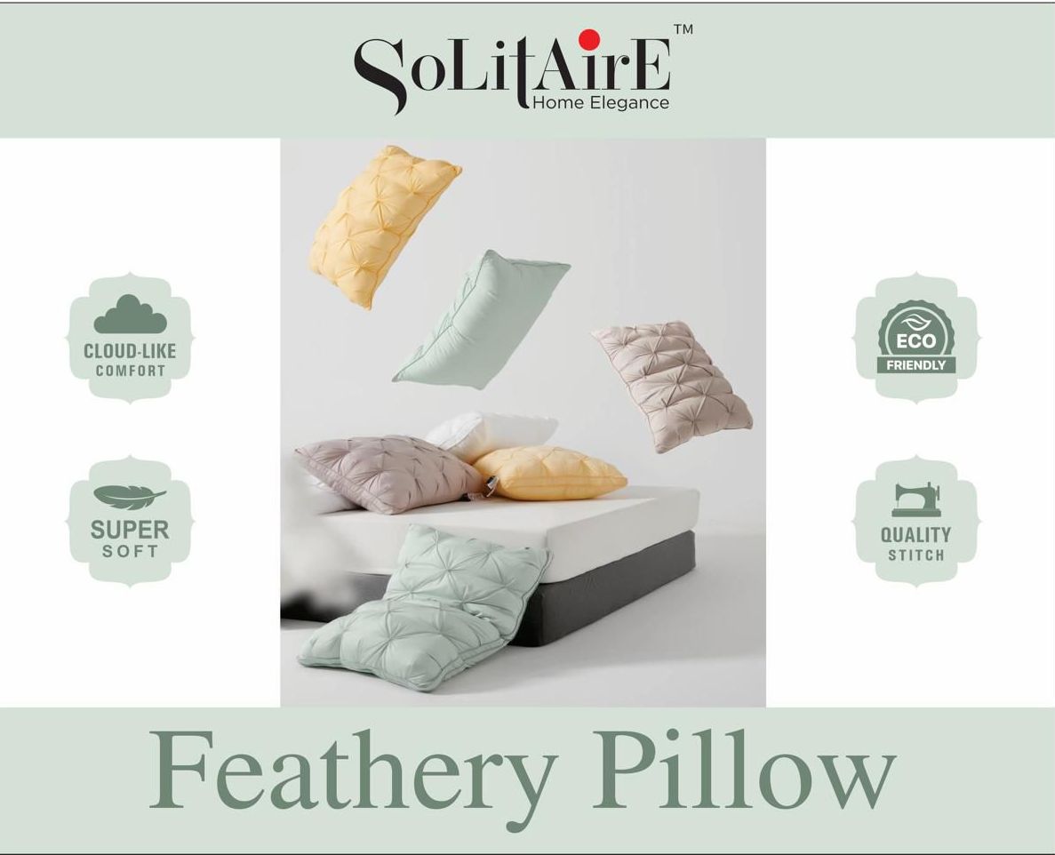 ✨ Solitaire Feathery Super Soft Pillow Pair (2 Pc) | Hypoallergenic Cervical Support | Ultra-Breathable