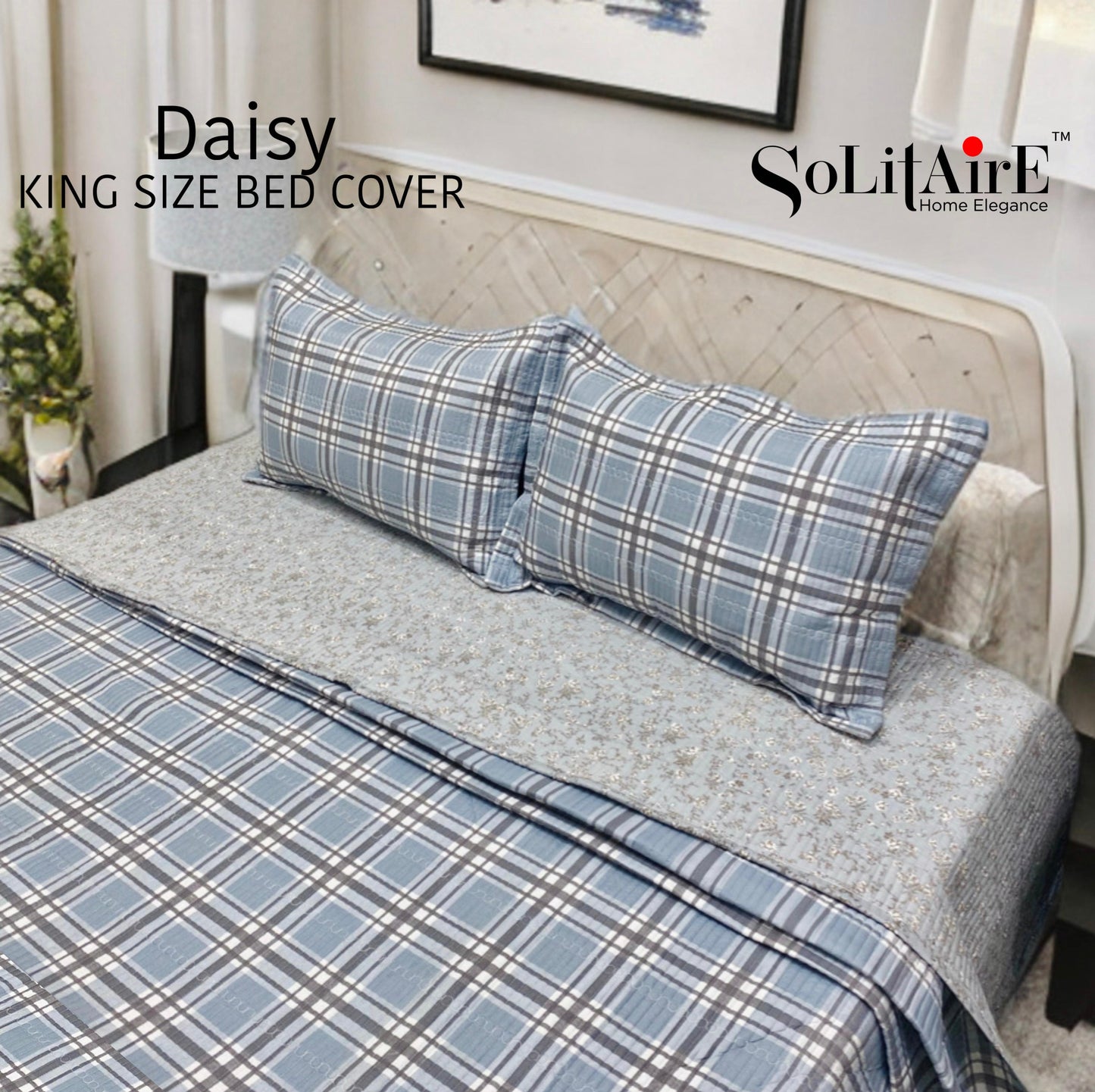 Daisy Quilted Reversible King Size Bed Cover Set