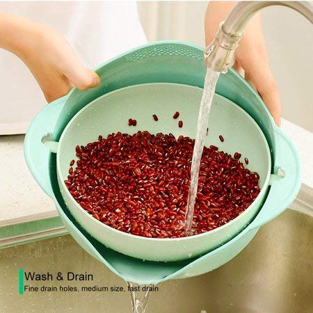 Vegetables Fruit Rice Sieve Washing Bowl (Green) (Fall-Proof)