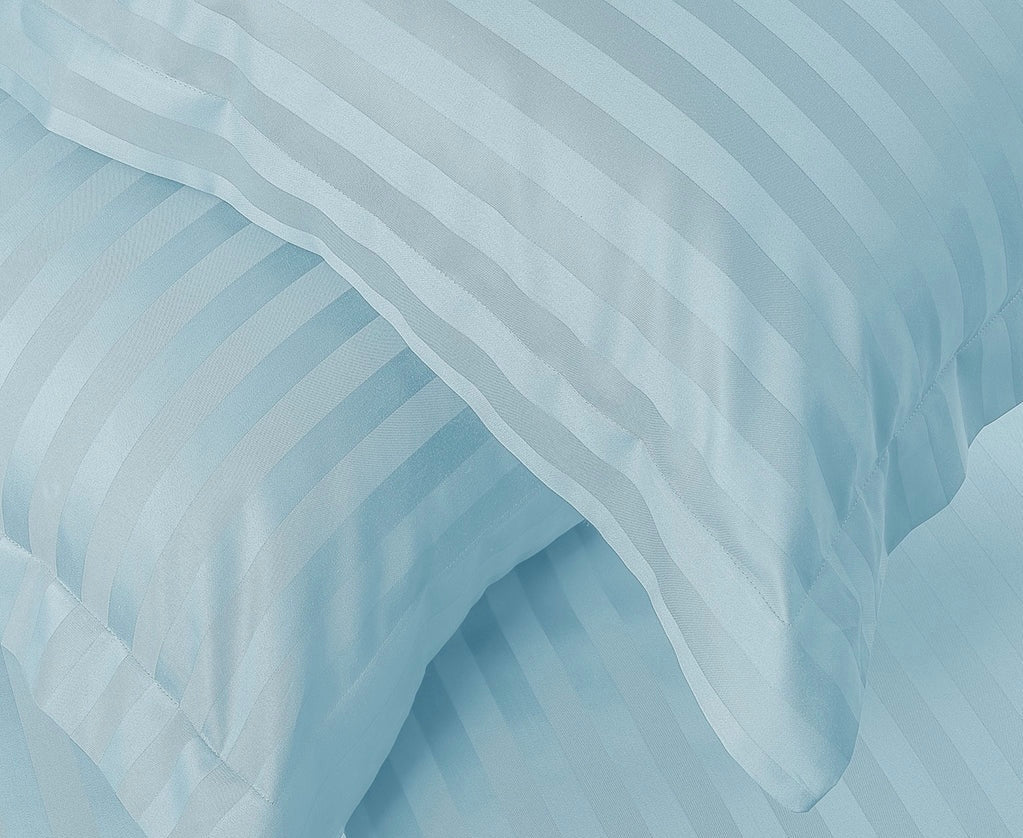 Stripes 250-Thread Count Cotton Bedsheet (Neutral Blue)