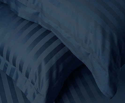 Stripes 250-Thread Count Cotton Bedsheet (Oxford Blue)