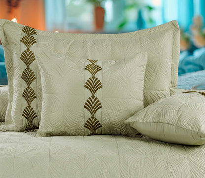 ✨ Solitaire King Size Embroidered Quilted Bedcover Set – 5 Pc | Luxury Bedcover + Pillow Covers + Cushions with Filler