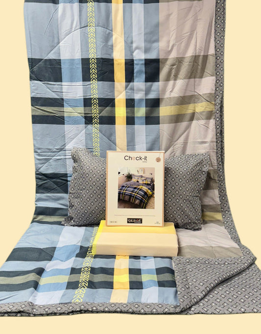 Check It King Size Comforter Set – 4 Piece Reversible Bedding