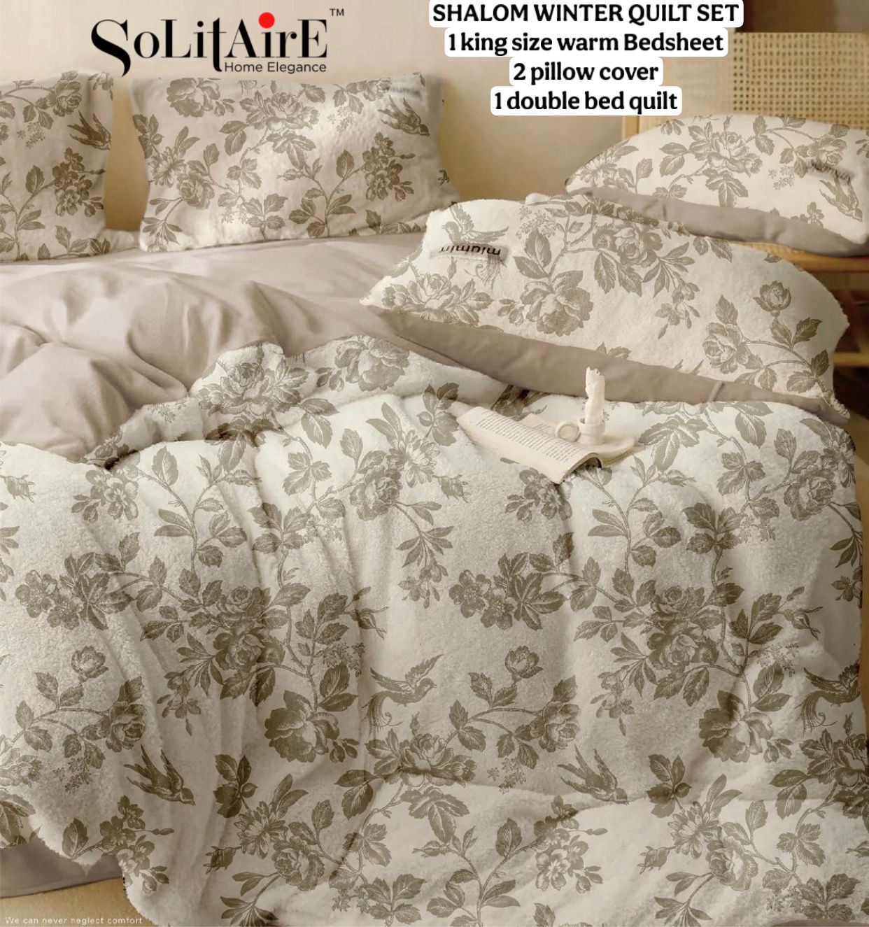 Shalom Warm King Size Bed In A Bag – Ultra Soft Cashmere Winter Quilt Set