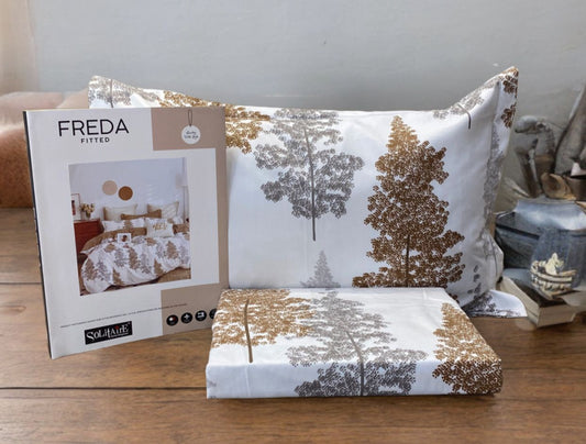Freda Fitted Glazed Cotton King Bedsheet with 2 Pillow Covers
