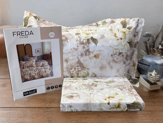 Freda Fitted Glazed Cotton King Bedsheet with 2 Pillow Covers