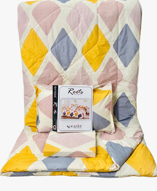 Roots Heavy Glazed Cotton Comforter Set - 4 Piece Bed In A Bag (90x100 Inches) - Reversible