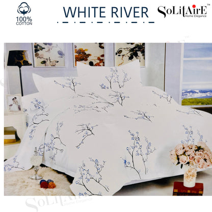 ✨ Solitaire White River King Size Comforter Set – 4 Pc | 100% Cotton | Reversible AC Quilt + Bedsheet + Pillow Covers
