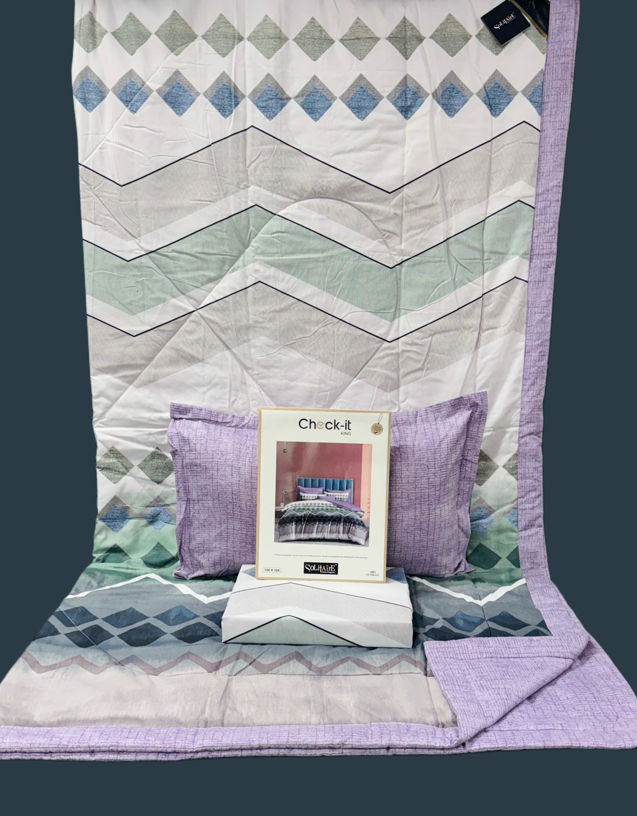 Check It King Size Comforter Set – 4 Piece Reversible Bedding