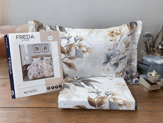 Freda Fitted Glazed Cotton King Bedsheet with 2 Pillow Covers