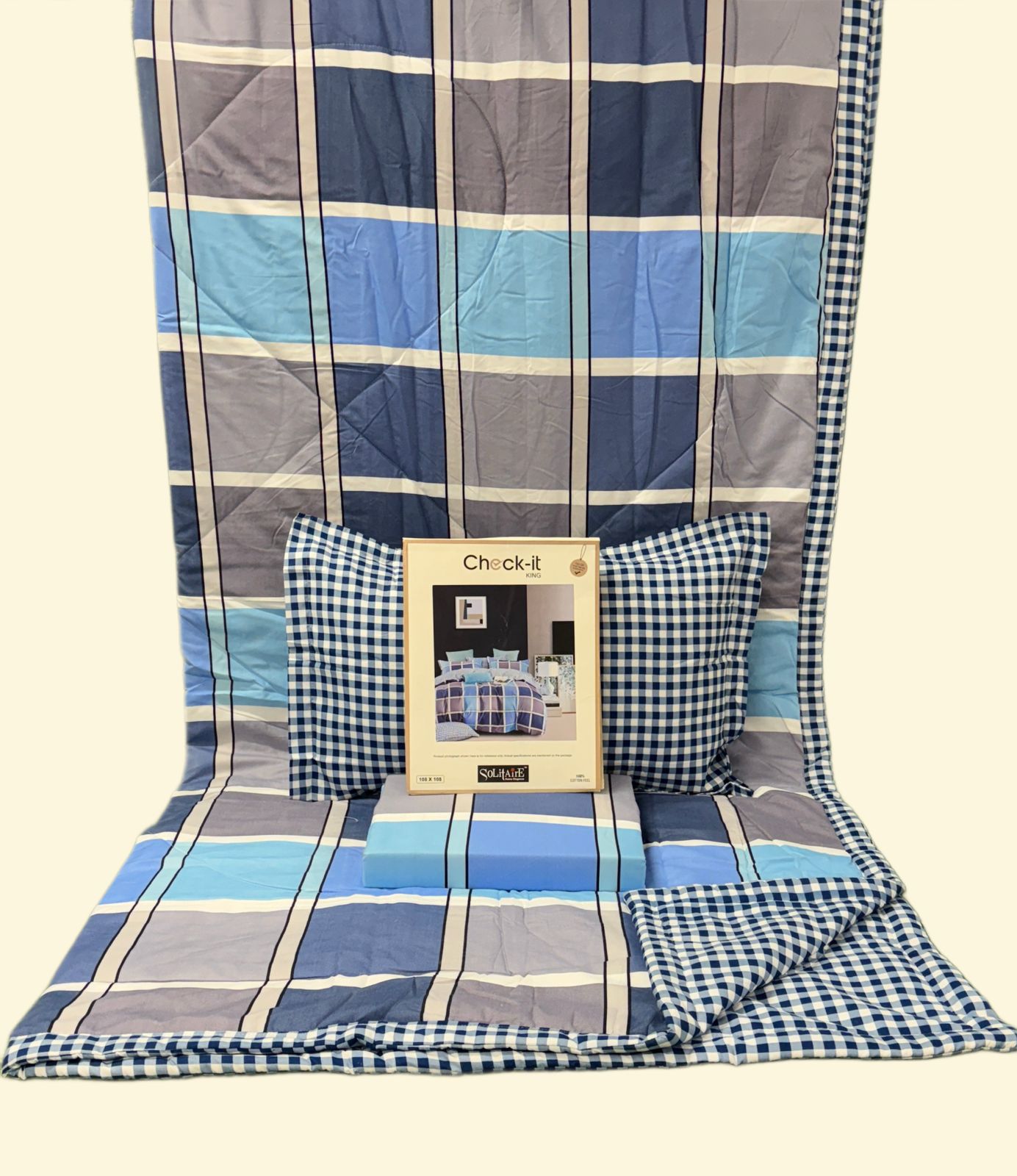Check It King Size Comforter Set – 4 Piece Reversible Bedding