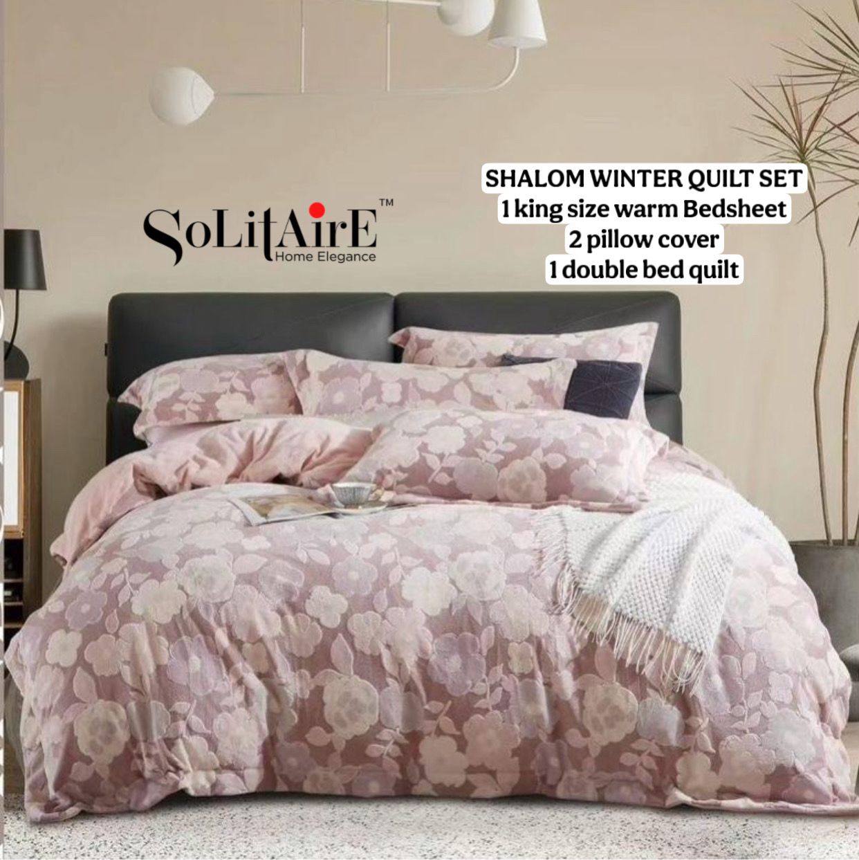 Shalom Warm King Size Bed In A Bag – Ultra Soft Cashmere Winter Quilt Set